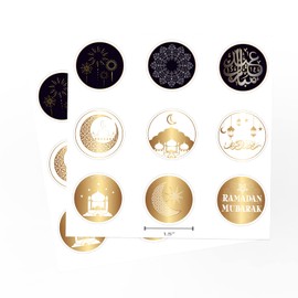 Gold Black Ramadan Stickers 180 Pcs Ramadan Black Gold Round Sticker Kit Black Gold Ramadan Decoration Ramadan Party Supplies Favors