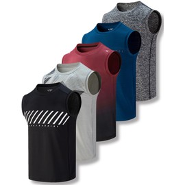 Liberty Imports Pack of 5 Men's Stretch Cool Dry Muscle Tank Tops Athletic Crewneck Sleeveless Workout Shirts (Set 7, X-Large)