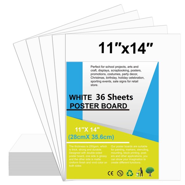 36 Pcs White Poster Board Paper 11x 14 Bulk, ROOKEA