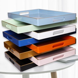 Spsyrine White Decorative Tray, Elegant Plastic ServingTray with Handles, Coffee Table Tray for Ottoman, Living Room, Home Decor 15.6" X 10.2"