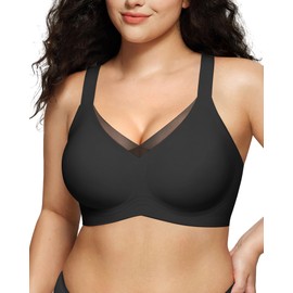 LetsJoli Lace V Seamless Bras for Women No Underwire Bralettes Push Up Wireless Supportive Full Coverage Everyday Bras(Black,S)