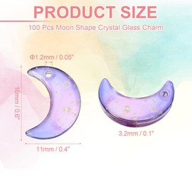uxcell 100 Pcs Crystal Charm, Glass Moon Crystal Beads Tiny Hanging Moon Pendant with Gold Foil for Jewelry Making Bracelet Necklace Earring DIY Craft, Blue/Purple