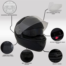 Milwaukee Helmets MPH9836DOT Sweeper Gloss Black DOT Approved Motorcycle Full Face Helmet Biker w/Drop Down Visor - X-Large