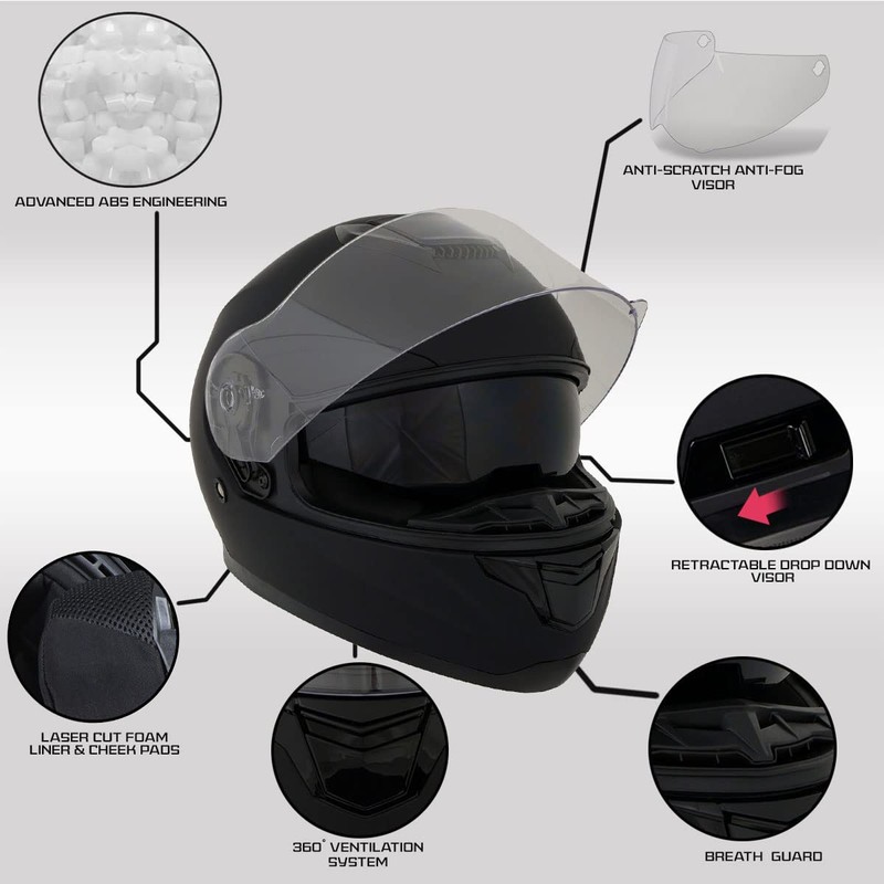 Milwaukee Helmets MPH9836DOT Sweeper Gloss Black DOT Approved Motorcycle Full