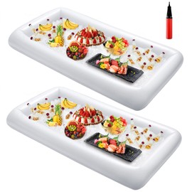 HBlife 2 PCS Inflatable Serving Bar, Salad Ice Tray Food Drink Containers with Drain Plug and 1 Hand Air Pump, Inflatable Buffet Cooler for Outdoor Party Supplies