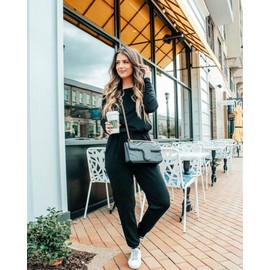 PRETTYGARDEN Women's Casual Long Sleeve Jumpsuit Crewneck One Off Shoulder Elastic Waist Stretchy Romper with Pockets