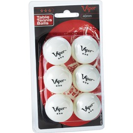 Viper Table Tennis Balls: White 40 mm Regulation Size, 3 Star Rating, 6 Pack