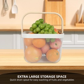 Mesh Steel Garden Harvest Basket with Wood Handle,Hanging Kitchen Baskets Outdoor Basket,Harvest Basket for Garden Vegetables,for Shopping Garden Kitchen Bathroom Home(White)