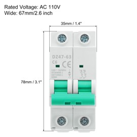 MECCANIXITY 4Pcs Miniature Circuit Breaker 2P 6A AC 110V DZ47-63 DIN Rail Mount Disconnect Switch Circuit Breaker Protection Thermal Magnetic Trip for Short Circuit Protection, Overload Green