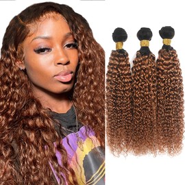 Fridnae Hair 1B30 Bundles Ombre Brown Kinky Curly Human Hair Bundles Remy Hair 20 22 24 Inch Two Tone Black And Brown Curly Wave Bundles Ombre Brown Bundles