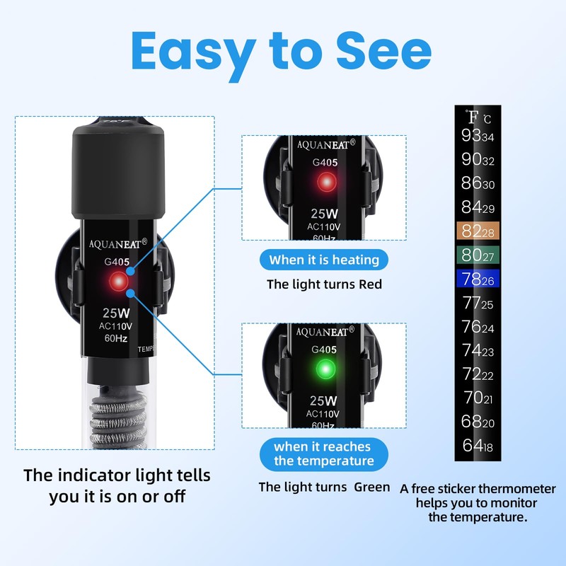 AQUANEAT Aquarium Heater, 25W Small Betta Fish Tank Heater, Mini