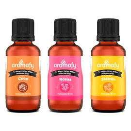 AROMAFY Kit de 3 Esencias para difusor y Aromaterapia (Rosas, Coco, Jazmin 3 x 30 ML) 90 mL