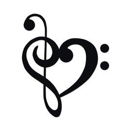 Applicable Pun Heart Treble and Bass Clef - Vinyl Decal for Outdoor Use on Cars, ATV, Boats, Windows and More - Black 3 inch