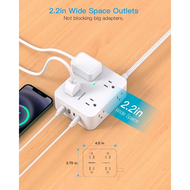 Surge Protector Power Strip, HANYCONY Extension Cord with Multiple Outlets,