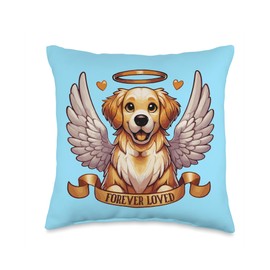 Angel Golden Retriever with Wings Forever Loved Dog Memorial Throw Pillow
