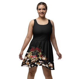 CowCow Womens Alice Rabbit Dark Knee Length Skater Dress with Pockets - XL