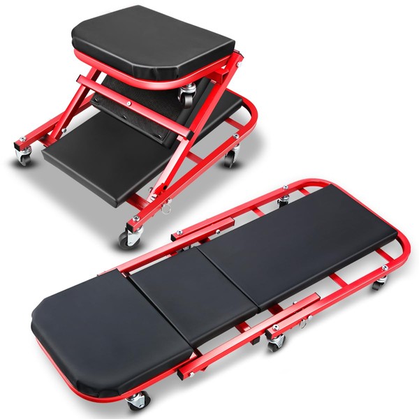 D SOLUTIONS 2-in-1 Foldable Rolling Z Creeper & Seat, 40"