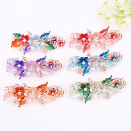 Qintreesify Green Flower Hair Clip with Rhinestone Butterfly, Large Barrettes for Women, Elegant Gifts, Glitter Crystal Hair Clips, Hair Accessories for Women