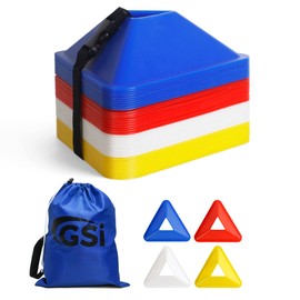 GSi Triangle Soccer Cones for Training - 40 Soccer Drill Cones in 4 Colors, Strap & Bag Included, Training Cones for Drills & Boundary Marking, Cones for Sports Training, Sports Cones for Kids