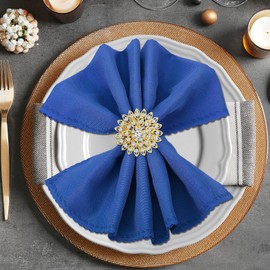 Geiserailie 120 Pcs Gold Flower Napkin Rings Alloy Floral Crystal Rhinestone Bling Holiday Shiny Napkins Ring Holders for Wedding Bridal Thanksgiving Birthday Dinner Party Table Home Decoration Favor