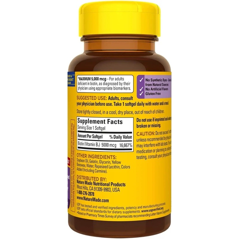 Nature Made Biotina 5000 Mcg Belleza Cabello Piel Uñas