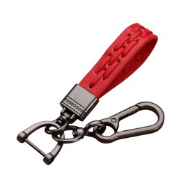 ISDORE Leather Car Fob Keychain, Universal Key Chain Holder for Unisex, 360 Degree Rotation, with Anti-lost D-ring (Red)