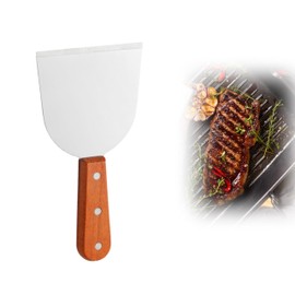 Grill Scraper for Griddle,Extra Wide Griddle Scraper,Kitchenware Stainless Steel Frying Spatula Teppanyaki Spatula Cooking Grill Tool with Riveted Wooden Handle for Teppanyaki,BBQ,Dough Pancake
