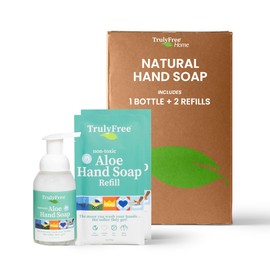 Truly Free Aloe Unscented Hand Soap - 10x Concentrated Aloe Vera, Non-Drying Gentle Cleanser - Bathroom Hand Soap - 1 Empty Bottle with Foaming Dispenser Pump + 2 Moisturizing Hand Soap Refill Pouches