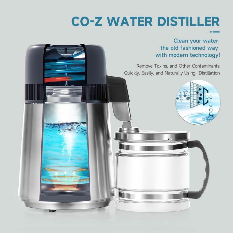 CO-Z 4L Brushed Stainless Steel Countertop Distiller Machine, Home Distilled