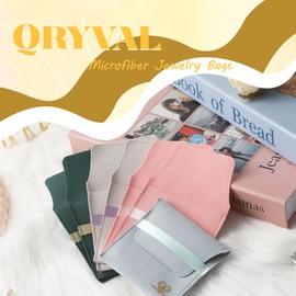 Qryval 40 Set Microfiber Jewelry Pouches 3.15”x3.15”, Extra Thick & Premium Jewelry Packaging Bags 40 Pcs with Cards for Bracelet Necklace Earrings Rings Badges (Multicolor)