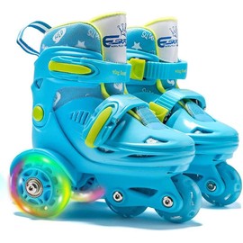 4-Pejiijar Adjustable Roller Skates for Kids Girls Ladies with Light Up Flash LED Wheels(Age 3-9),Three-Point Type Balance,Gift Box Packing for Toddlers,Children,Youth, Teenagers girl beginner - Color: Blue, 1: XS