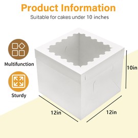 Hzzycaxli Hzzycaxli 10pcs Tall Cake Boxes 12x12x10in Bakery Boxes for Tier Cakes with Window, 10in 12in Large White Cake Boxes with Lids,Square Bakery Boxes for Multi-Layer Cakes