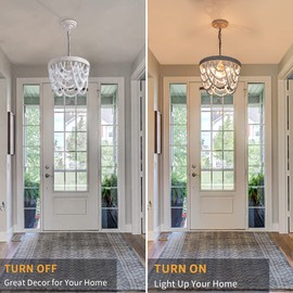 3-Light Wood Bead Pendant Light, Boho Light Fixture with Engraving Pattern, Farmhouse Ceiling Wooden Beaded Hanging Lighting Fixtures for Hallway Baby's Nursery Bedroom Bathroom Foyer Kitchen