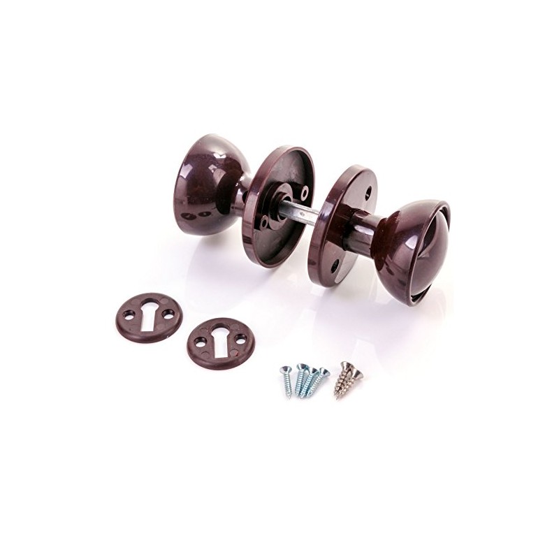White Hinge 60mm Brown Plastic Rim Mortice Door Knob Set