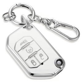 Coverforkey for Jeep Key Fob Cover with Upgraded Anti loss Durable Metal Keychain, Fashionable Soft Case for Wrangler Gladiator JL Sahara Rubicon(4 buttons) (Silver, C1)