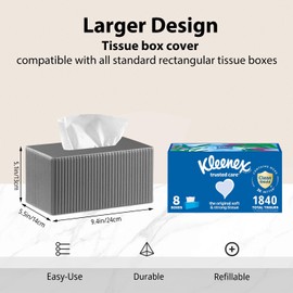 Larger Tissue Box Cover, Modern PU Leather Rectangular Facial Tissue Holder, Minimalist Tissue Organizer/Dispenser, Napkin Storage Box for Bathroom,Vanity Countertop, Nightstand, Office, Home Decor