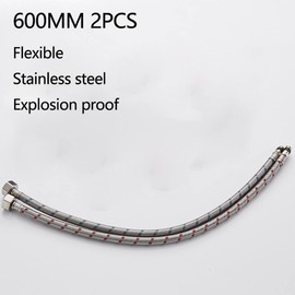 Heable Pack of 2 Kitchen/Basin Monobloc Mixer Tap Connectors Flexi Pipes Tails British Standard Pipe M10 x1/2 Fitting 600mm Long (Silver Pipes)