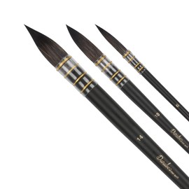 Creative Mark Danube Professional Watercolor Quill Brushes Set of 3 - #6, #10, #14 - Kazan Squirrel and Synthetic Hair Watercolor Brushes for Painting