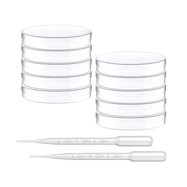 Petri Dishes with Lid, Plastic Petri Dishes, Petri Dishes Sterile, Transparent Petri Dish for Schools and Laboratory Culture Bacterial Yeast, 70 mm, with 2 Droppers (3 ml), Pack of 10