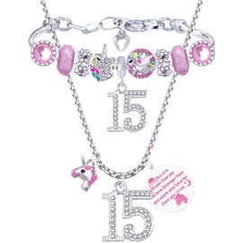 MEANT2TOBE 15th Birthday Gifts for Girls, 15 Year Old Bracelet, 15th Birthday Charm Bracelet, 15th Birthday Jewelry, 15th Birthday Necklace, 15 Year Old Bracelet, 15th Birthday Gifts for Teen Girls