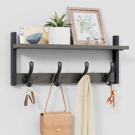 Tatub 20" Rustic Coat Rack Wall Mount with Shelf, Wall Hooks with Shelf, Heavy Duty Entryway Organizer Hangers for Hanging, Hat, Bag, Jacket for Bathroom, Living Room, Bedroom, Ebony