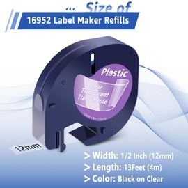 USUPERINK 10 Pack Compatible for Dymo LetraTag Refills 16952 S0721530 Plastic Clear Label Tape 1/2'' 12mm x 4m for Letratag Label Maker Refill LT-100H LT-100T QX50 200B