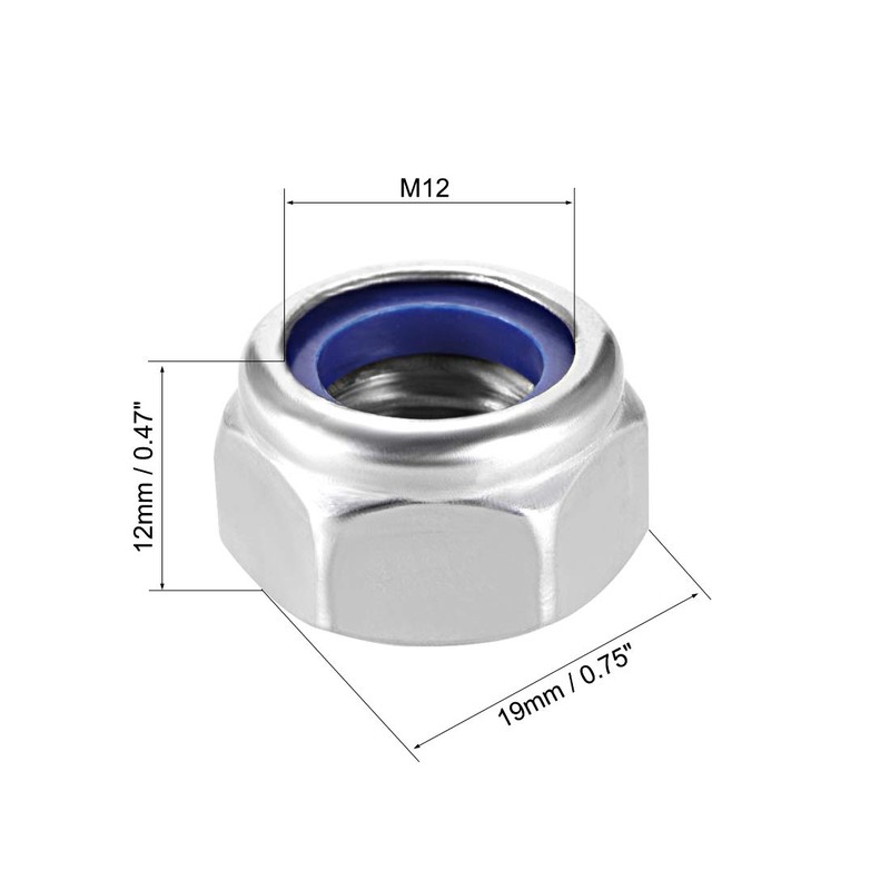 sourcing map Hex Lock Nuts - M12 x 1.75mm 304