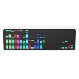Music Spectrum Display, RGB Colorful LED Music Spectrum Analyzer with 20 Dynamic 7 Colors Effects, 1624 Segment Rhythm Light, 2 Modes, Voice Sensor Clock