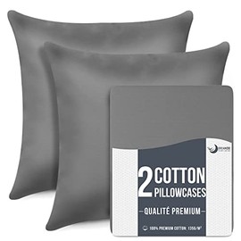 Pillowcases (Set of 2) - For Pillows 65 x 65 cm - Anthracite Cotton, Dreamzie - 100% Jersey Cotton - bedding double bed Pillowcase - Pillow Protector - Resistant and Hypoallergenic