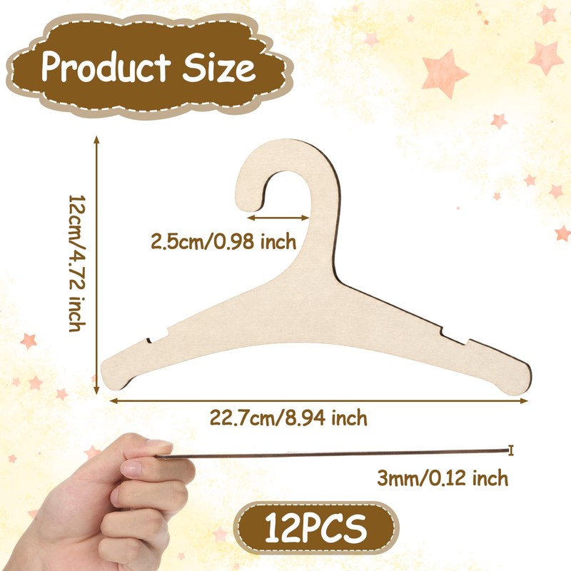 12Pack Wooden Baby Clothes Hangers, 9inch Baby Wooden Hangers for