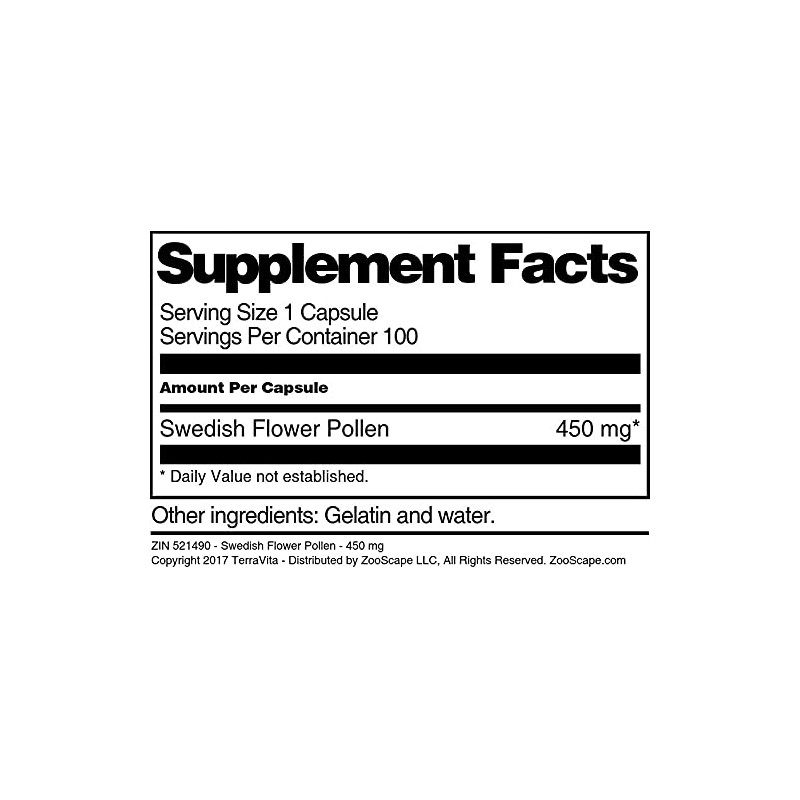 Swedish Flower Pollen - 450 mg (100 Capsules, ZIN: 521490)