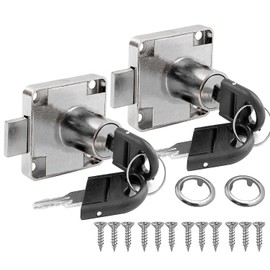 Litensh Cam Lock with Key Alike, Security Cabinet Lock Cupboard Lock Drawer Lock for Furniture Cabinet Mailbox Drawer Household Office (Silver - 2 Pack)