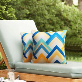 Pyonic Pack of 2 Decorative Outdoor Waterproof Pillow Covers 18x18 Square Garden Outside Polyester Throw Pillow Covers for Patio Tent Couch Funiture, Colorful Blue Yellow