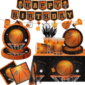 Basketball Party Supplies, 142Pcs Basketball Sports Theme Birthday Party Supplies Tableware Set,Include Basketball Plates and Napkins,Cups,Banner,Tablecloth for Basketball Birthday Decorations